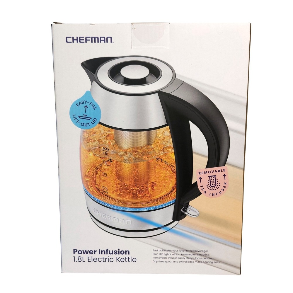 NEW Chefman Power Infusion 1.8L Electric Glass Kettle Tea Infuser SEALED